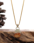 Baikalla Jewelry Jade Pendant 14k Yellow Natural Jadeite Jin Chan "Money Toad" Necklace With 14k Yellow Gold Diamond Bail