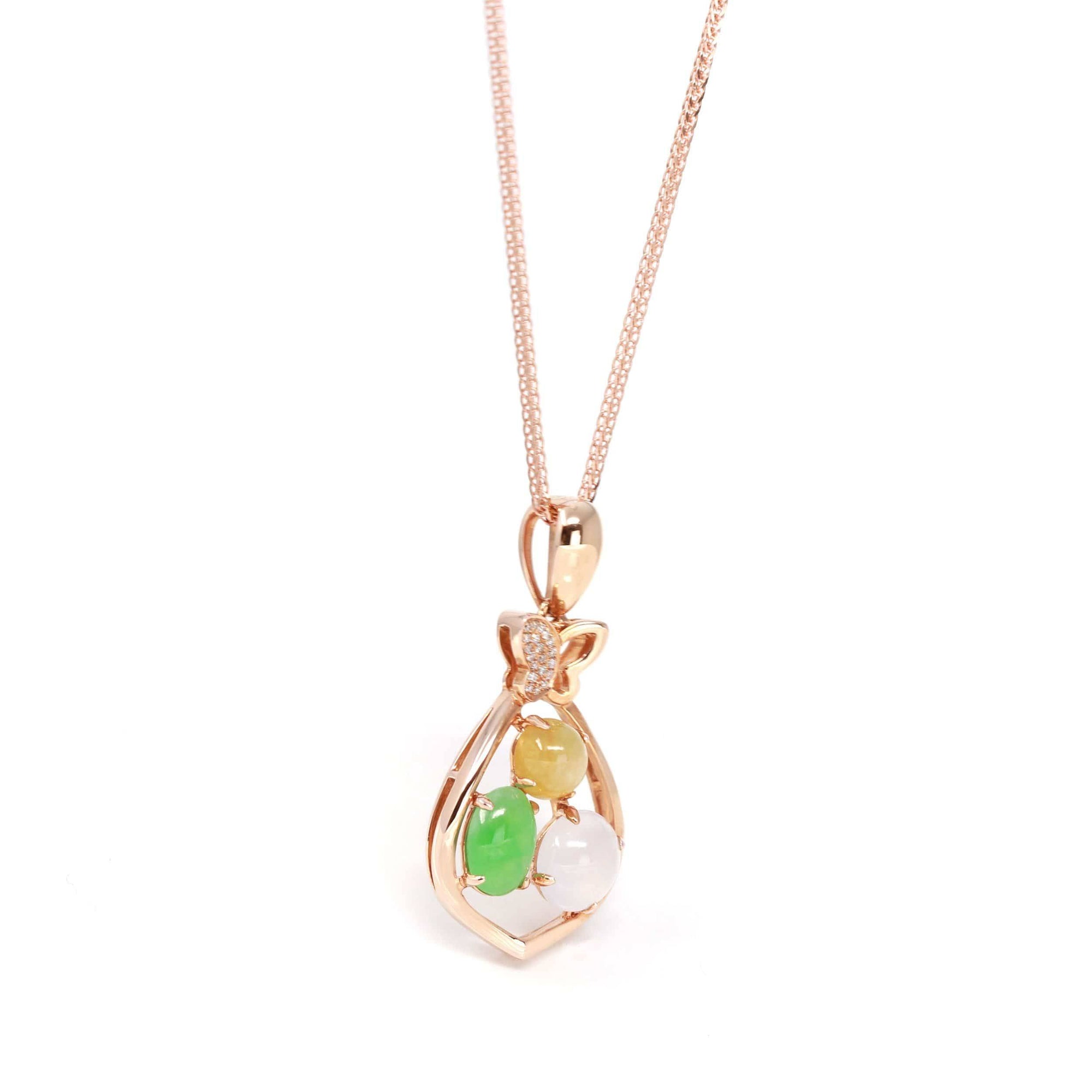 Baikalla Jewelry Gold Jadeite Necklace Pendant Only Baikalla™ "Money Sack" 18k Rose Gold Multi-Colored Jadeite Jade Diamond Pendant Necklace