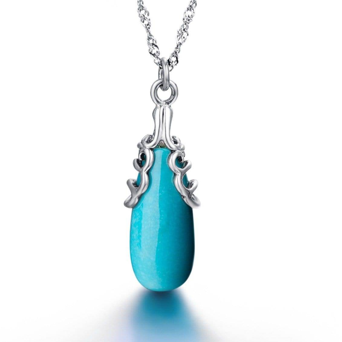 Baikalla Jewelry Gemstone Pendant Necklace Baikalla™ &quot;Sasha&quot; Genuine Turquoise Drop Pendant Necklace with Sterling Silver