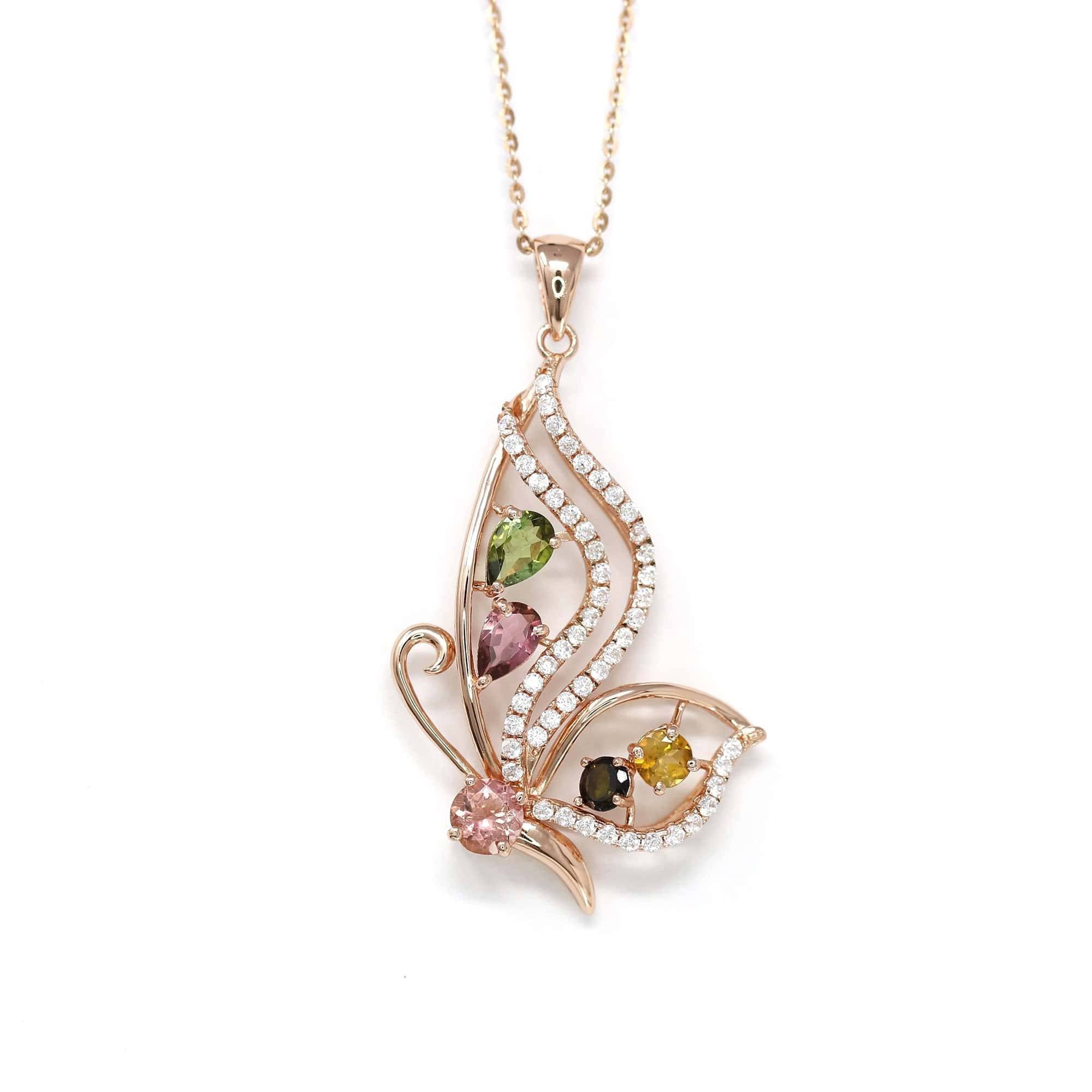 Baikalla Jewelry Silver Tourmaline Pendant Baikalla™ Sterling Silver Tourmaline Butterfly Pendant Necklace With CZ