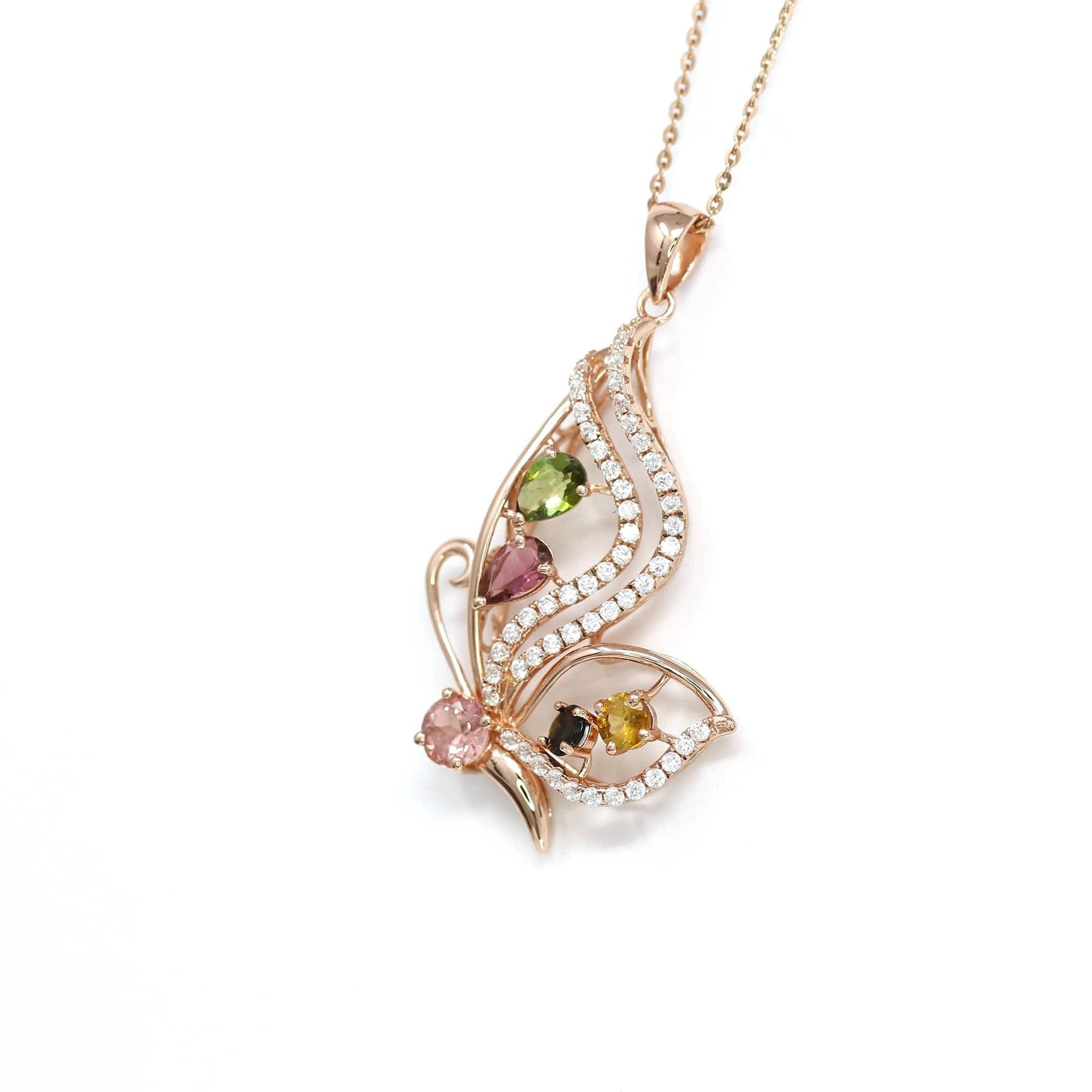 Baikalla Jewelry Silver Tourmaline Pendant Baikalla™ Sterling Silver Tourmaline Butterfly Pendant Necklace With CZ