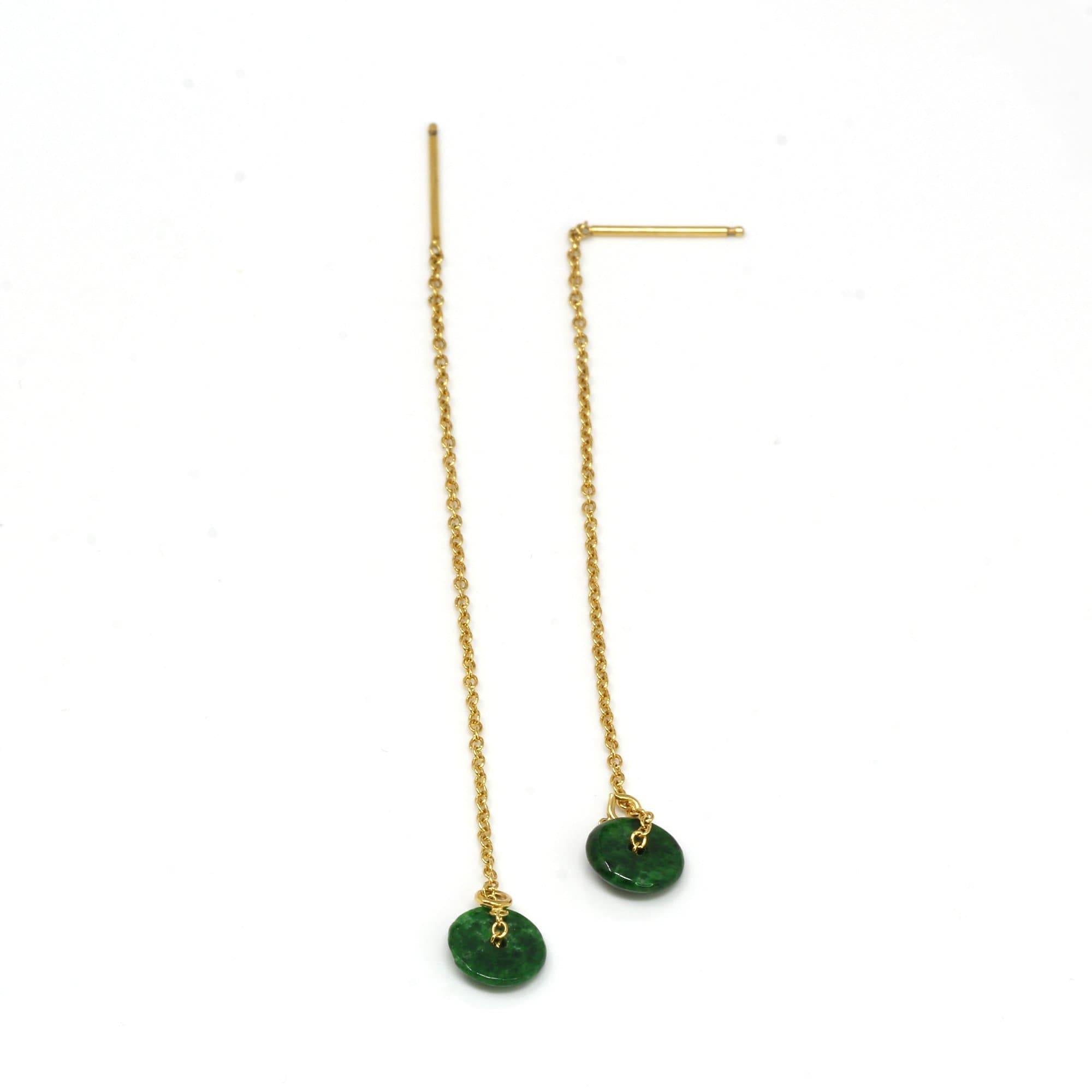 Baikalla Jewelry Gold Jade Earrings Baikalla™ &quot;Lucky Button&quot;14K Royal Yellow Gold Genuine Jade Jadeite Lucky Nuts Drop Earrings 