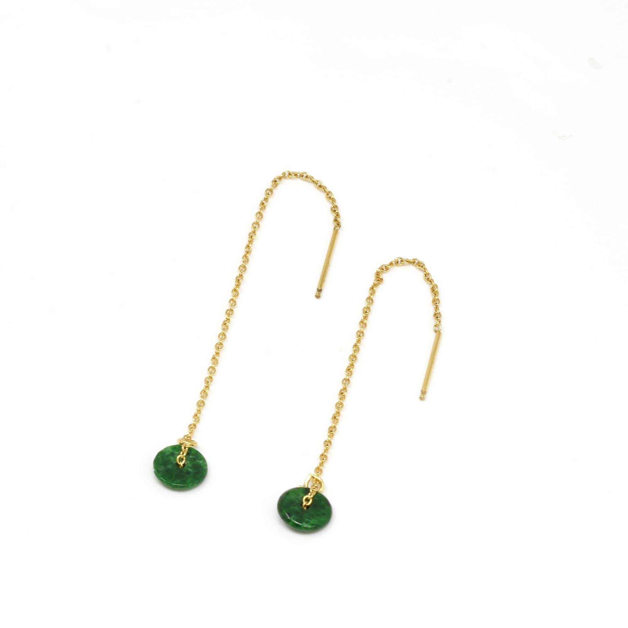 Baikalla Jewelry Gold Jade Earrings Baikalla™ &quot;Lucky Button&quot;14K Royal Yellow Gold Genuine Jade Jadeite Lucky Nuts Drop Earrings 