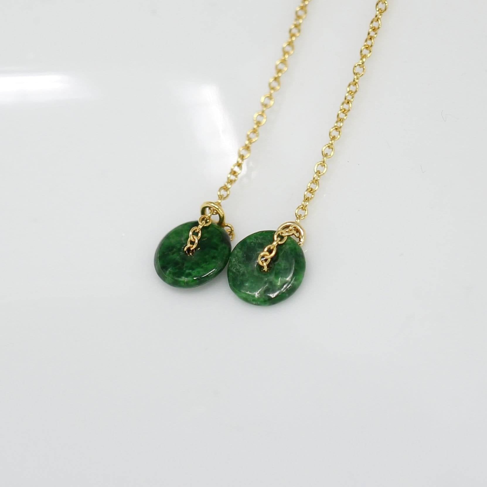 Baikalla Jewelry Gold Jade Earrings Baikalla™ &quot;Lucky Button&quot;14K Royal Yellow Gold Genuine Jade Jadeite Lucky Nuts Drop Earrings 