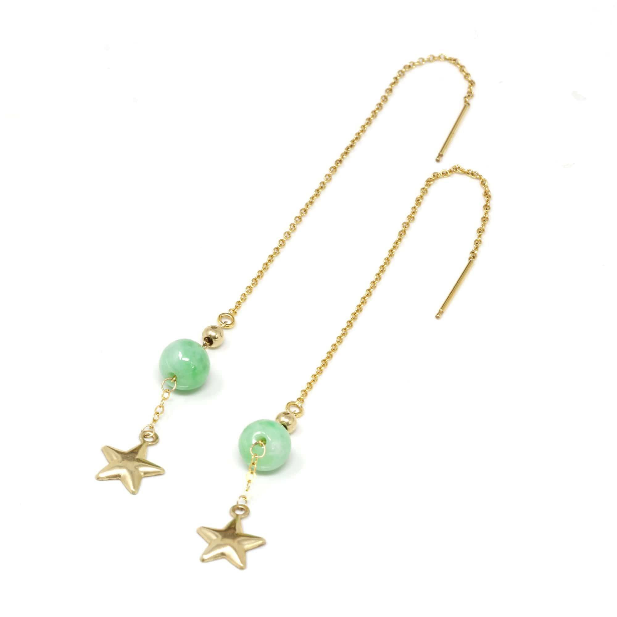 Baikalla Jewelry Gold Jade Earrings Baikalla™ "You are the brightest star to me" 14K Royal Yellow Gold Genuine Jade Jadeite Beads and Gold Star Longer Earrings