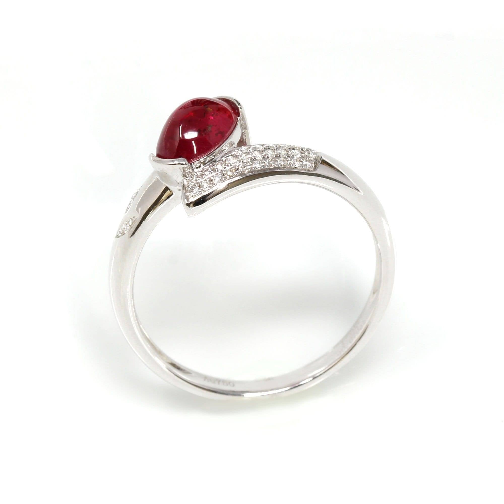 Baikalla Jewelry Gold Ruby Ring 18k White Gold Natural Oval Ruby Diamond Anniversary Ring R14