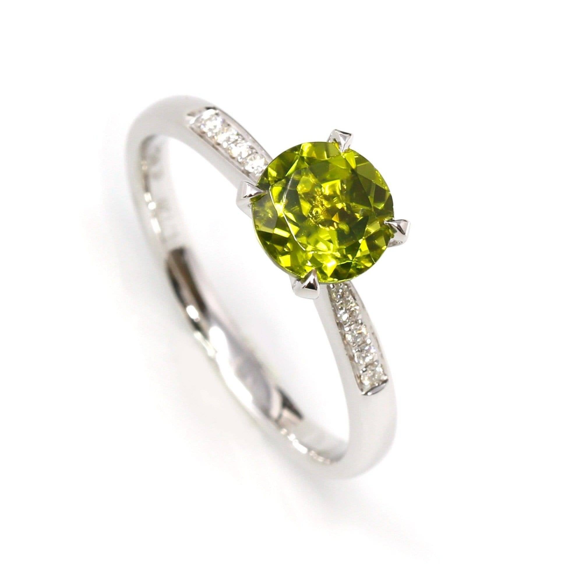 Baikalla Jewelry 18k Gold Peridot Ring Baikalla™ 14k White Gold Natural Round Brilliant Peridot Diamond Anniversary Ring #R13