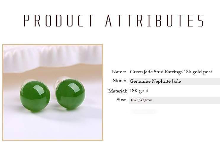 Baikalla Jewelry Gold Jade Earrings Baikalla™ "Classic Jade Stud" 18K Gold Genuine Nephrite Green Jade Beads (high quality) Earrings