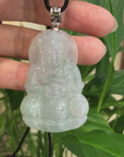 Baikalla "Goddess of Compassion" Genuine Burmese Jadeite Jade Guanyin Necklace With Good Luck Design 14K Gold  Bail