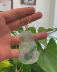 Baikalla 14k Yellow Gold "Goddess of Compassion" Genuine Ice Burmese Jadeite Jade Guanyin Necklace With Gold Bail