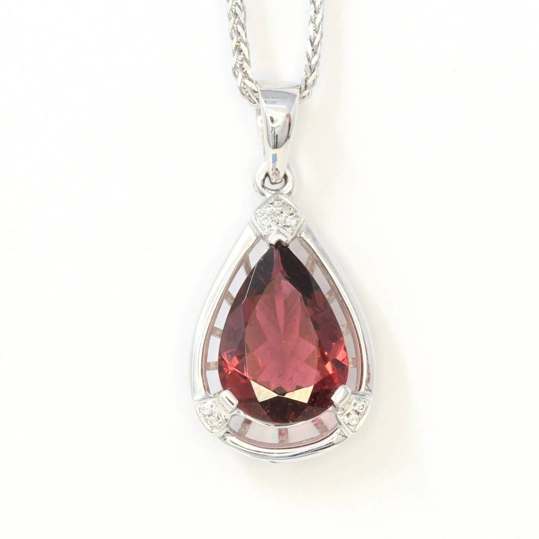 Baikalla Jewelry Gold Gemstone Pendant 18k White Gold Tourmaline &amp; Diamonds Tear Drop Pendant Necklace