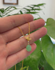 18k Yellow Gold Jadeite Jade Ginkgo Leaf Pendant Necklace with Diamond