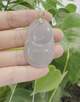 14K Yellow Gold Jadeite Jade Good Luck Hulu Bottle Gourd Necklace With Diamonds