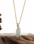 Baikalla Jewelry Jade Pendant 14K Yellow Gold Jadeite Jade Good Luck Hulu Bottle Gourd Necklace With Diamonds