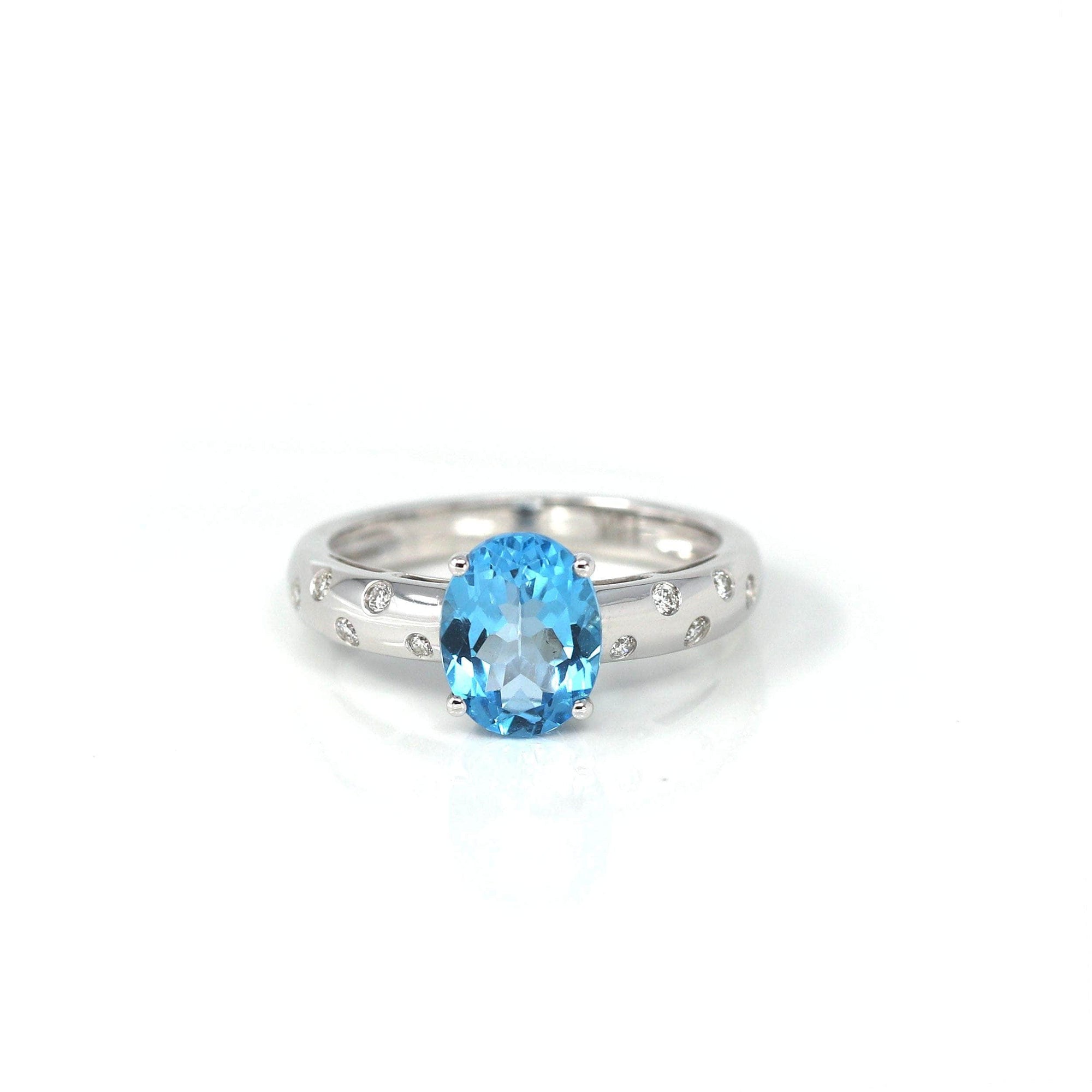 Baikalla Jewelry Gold Topaz Ring 14k White Gold Genuine Swiss Blue Topaz Ring with Diamonds