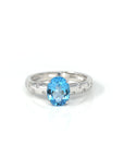 Baikalla Jewelry Gold Topaz Ring 14k White Gold Genuine Swiss Blue Topaz Ring with Diamonds