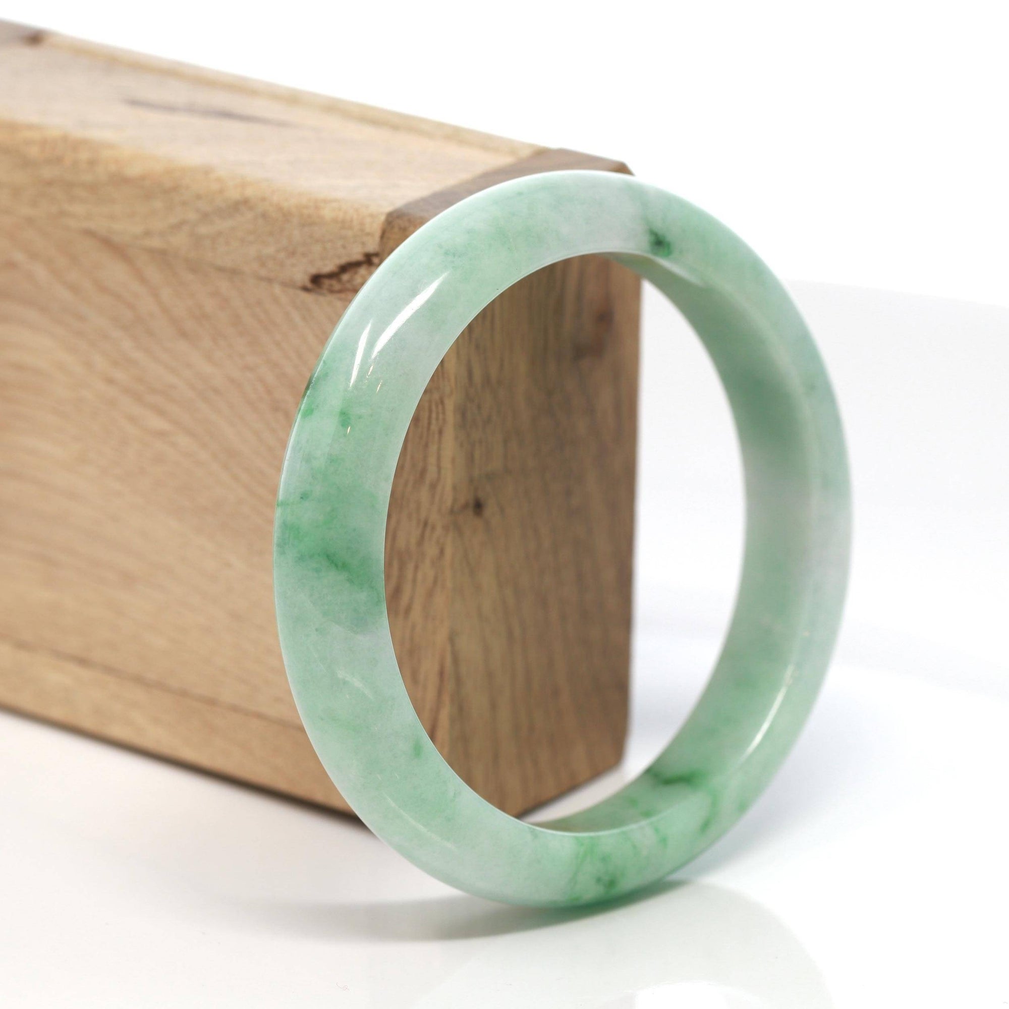 Baikalla Jewelry Jadeite Jade Bangle Bracelet Genuine Burmese Green Jadeite Jade Bangle Bracelet (58.7 mm) #130