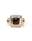 Baikalla Jewelry gold garnet ring 14k Yellow Gold Natural Dark Orange Red Garnet Antique Men's Ring with Diamonds