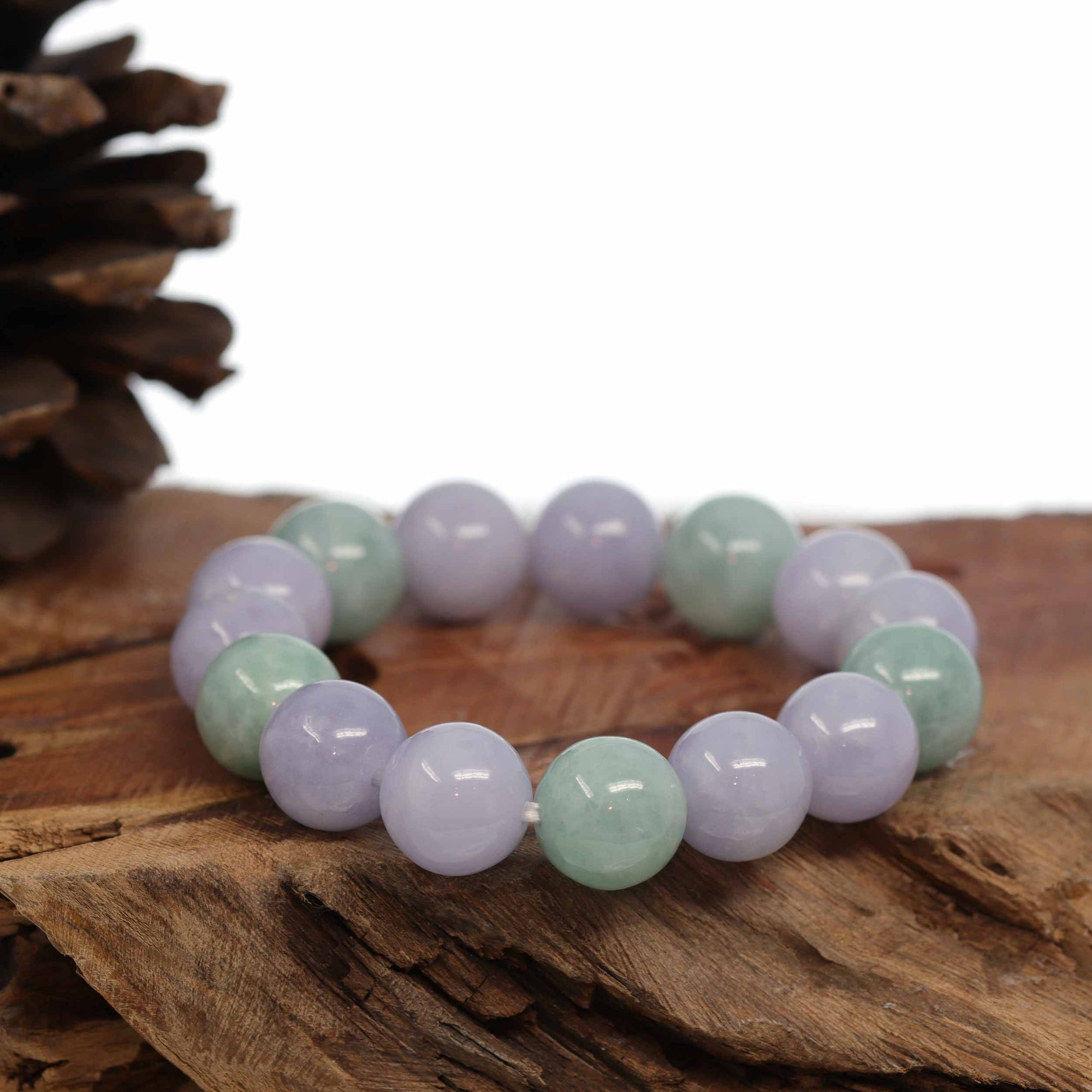 Baikalla Jewelry jade beads bracelet Jadeite Jade 13mm Round Green &amp; Lavender Beads Bracelet ( 13 mm )