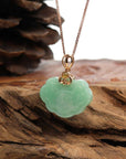 Baikalla Jewelry Jade Pendant 18k Rose Gold Genuine Burmese Green Jadeite Happiness ( Fu & Pingan ) Pendant Necklace