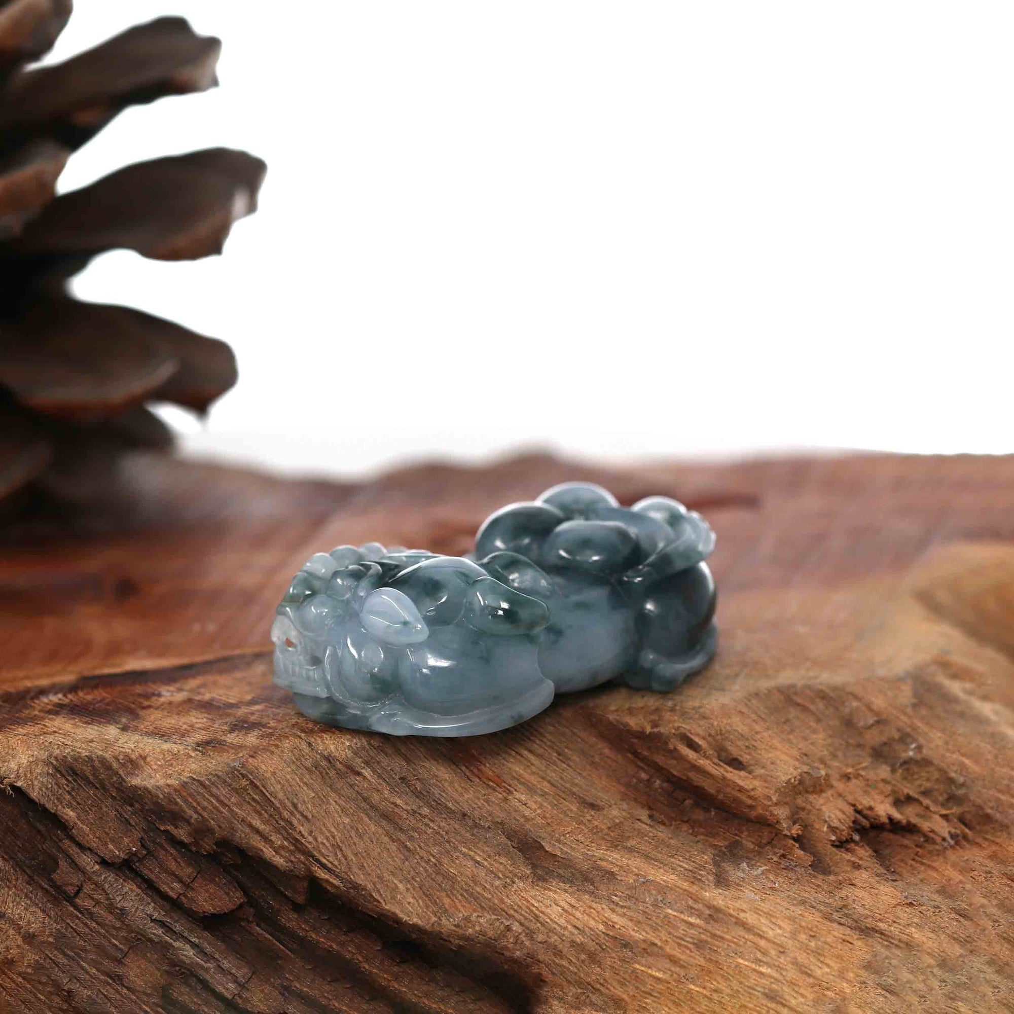 Baikalla Jewelry genuine jadeite carving Genuine Burmese Ice Blue Jadeite Jade PiXiu Pendant Necklace