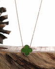 Baikalla Jewelry Jade Pendant 18k Rose Gold Natural Green Nephrite Jade Lucky Four Leaf Clover Necklace