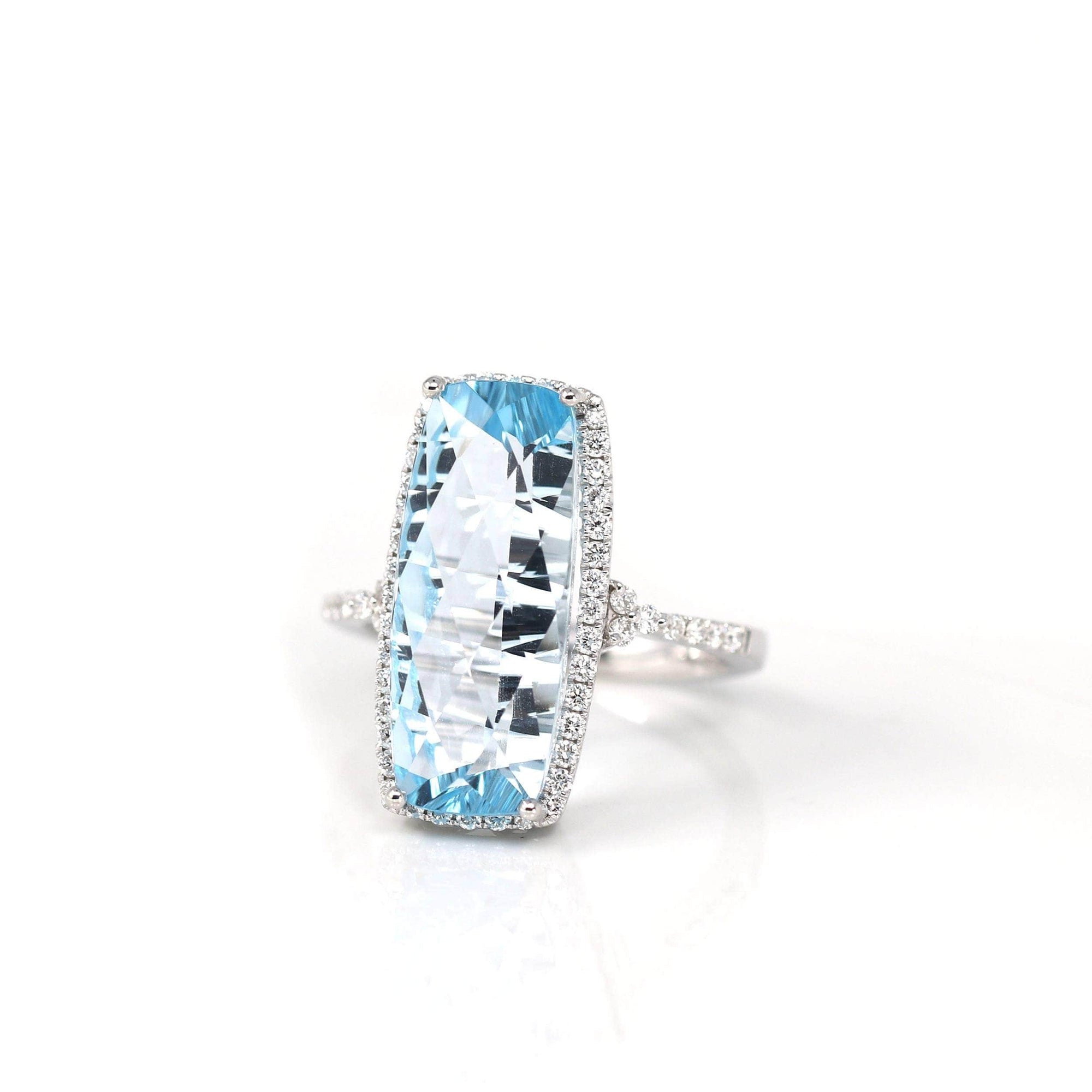 Baikalla Jewelry Gold Topaz Ring 5 14k White Gold Genuine Swiss Blue Topaz Ring with Diamonds