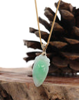 Baikalla Jewelry Jade Pendant Natural Jadeite "Longevity Peach" ShouTao Necklace With 14k Yellow Gold Diamond Bail