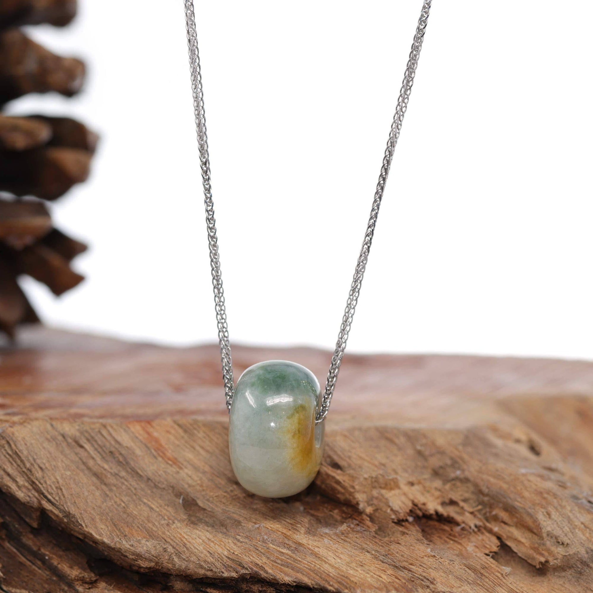 Baikalla Jewelry Jade Pendant Necklace Baikalla &quot;Good Luck Button&quot; Necklace Yellow &amp; Blue-Green Jadeite Jade Lucky Ping An Kou Necklace