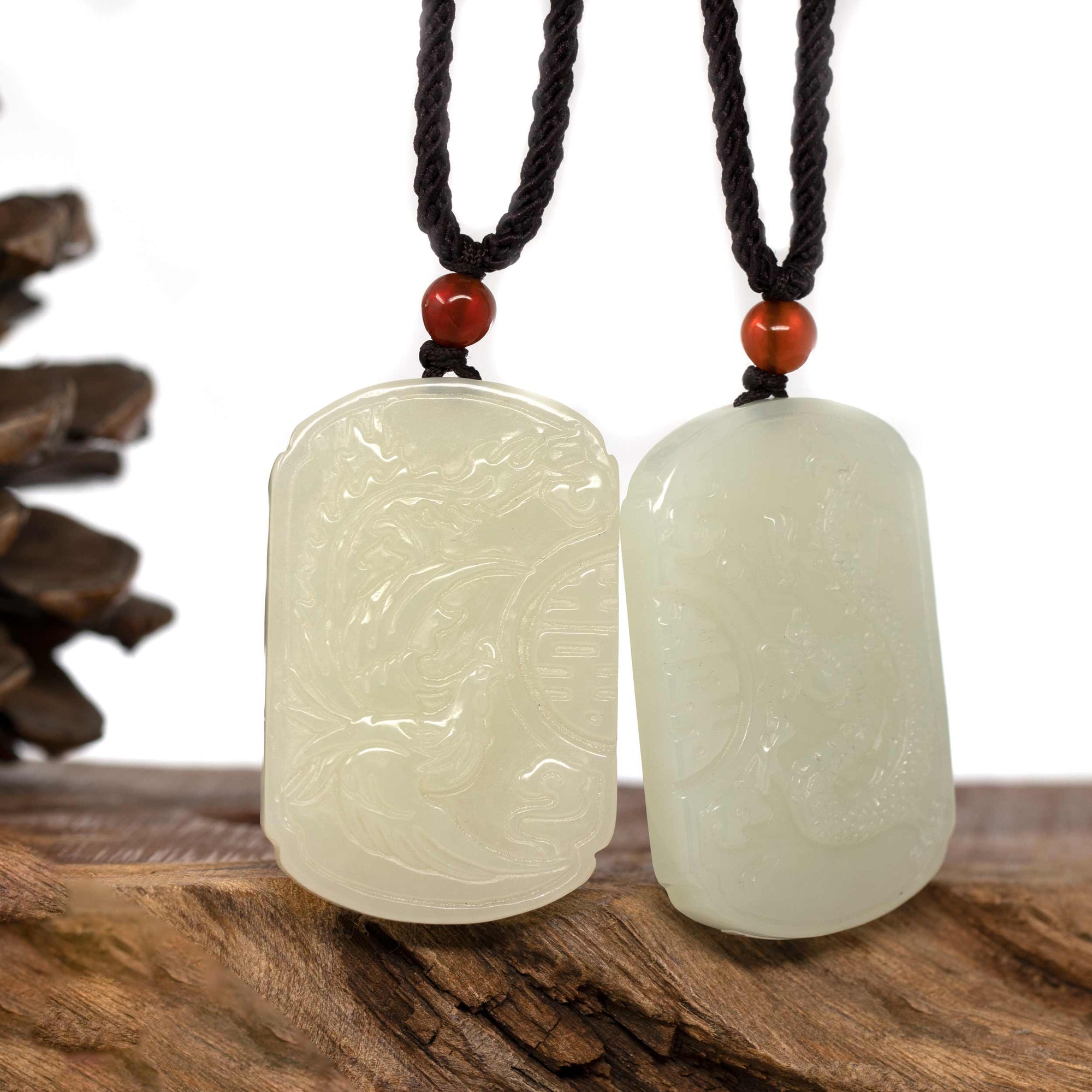 Baikalla Jewelry Jade Pendant Necklace Baikalla™ &quot;Dragon &amp; Phoenix&quot; Genuine HeTian White Nephrite Jade Pendant Necklace