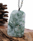 Baikalla Jewelry Jade Carving Necklace "Soring Dragon" Natural Jadeite Jade Blue Green Pendant Necklace For Men, Collectibles.