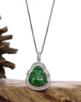 Baikalla Jewelry 18k Gold Jadeite Necklace 18K White Gold High-End Imperial Jadeite Jade Buddha Necklace with Diamonds