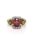 Baikalla Jewelry 14K Gold Tourmaline Ring 5 18K Rose Gold 3 Stone Natural AAA Tourmaline Ring with VS1 Diamonds