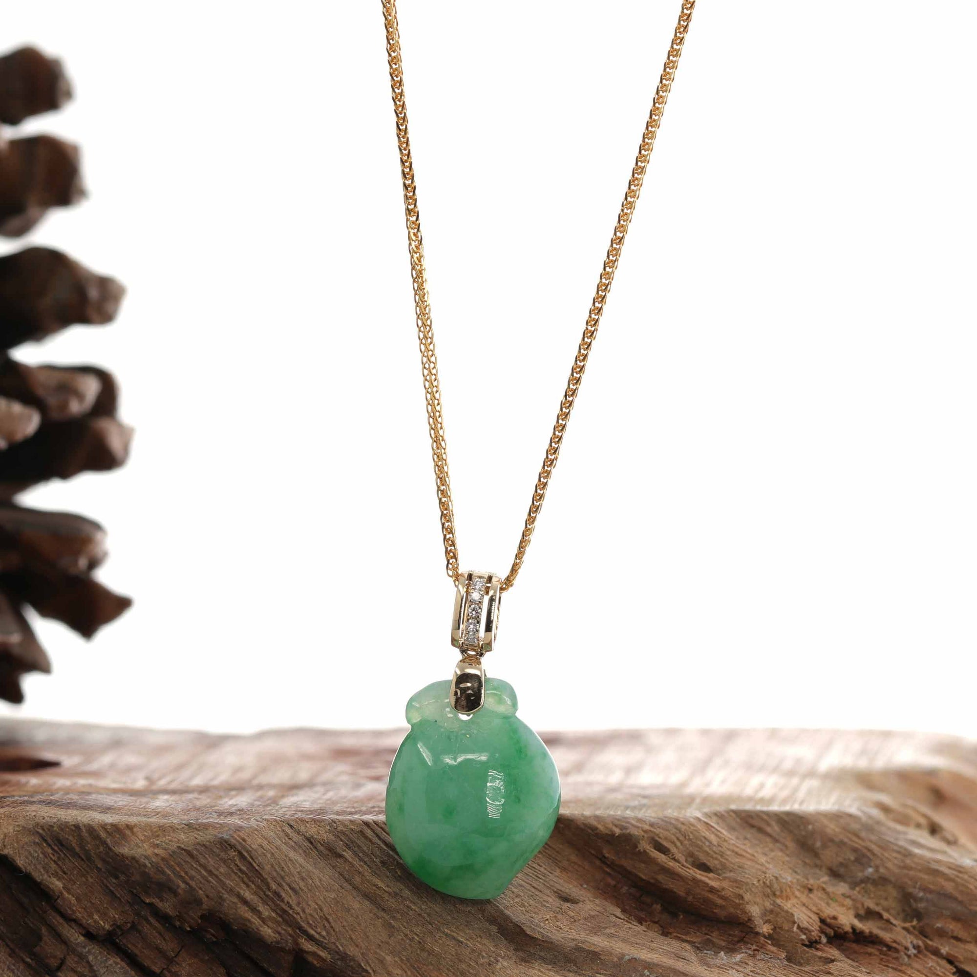 Baikalla Jewelry Jade Pendant 14k Yellow Gold Natural Jadeite Jade "Longevity Peach" Shou Tao Necklace