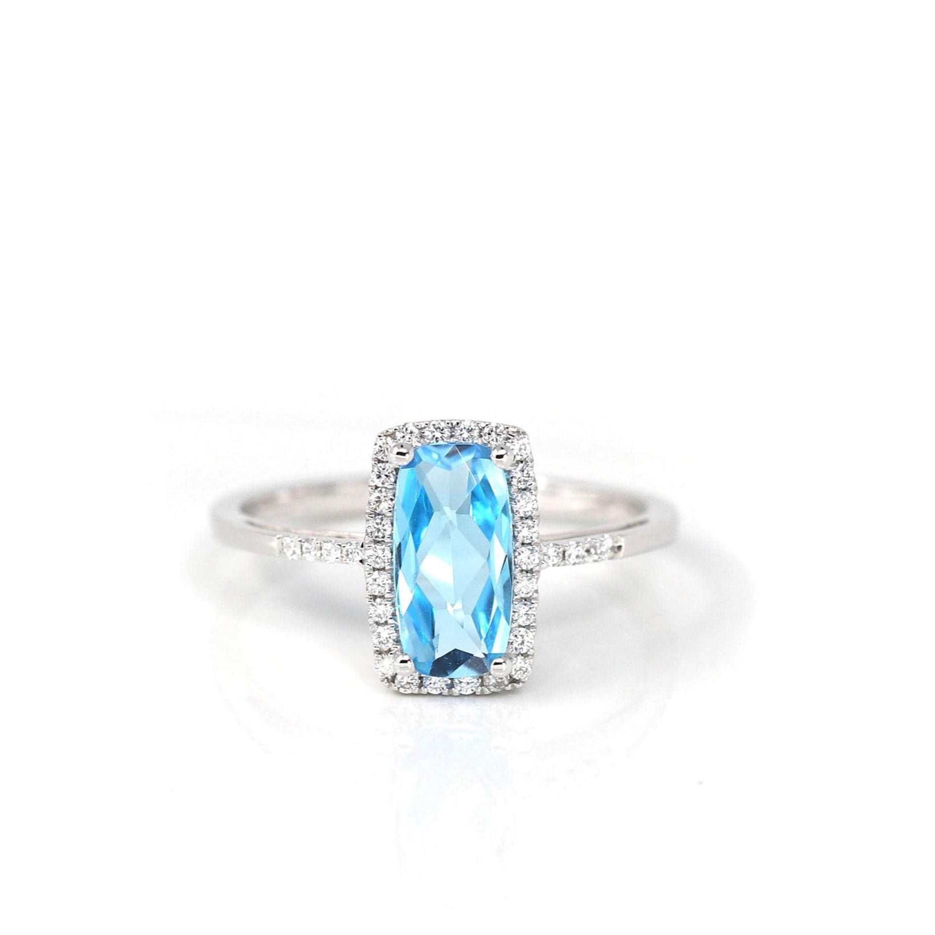 Baikalla Jewelry Gold Topaz Ring 5 14k White Gold Genuine Swiss Blue Topaz Ring with Diamonds