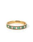 Baikalla Jewelry Gold Emerald Ring 5 18k Yellow Gold Natural Emerald Seven Stones Set Band Ring with Diamonds