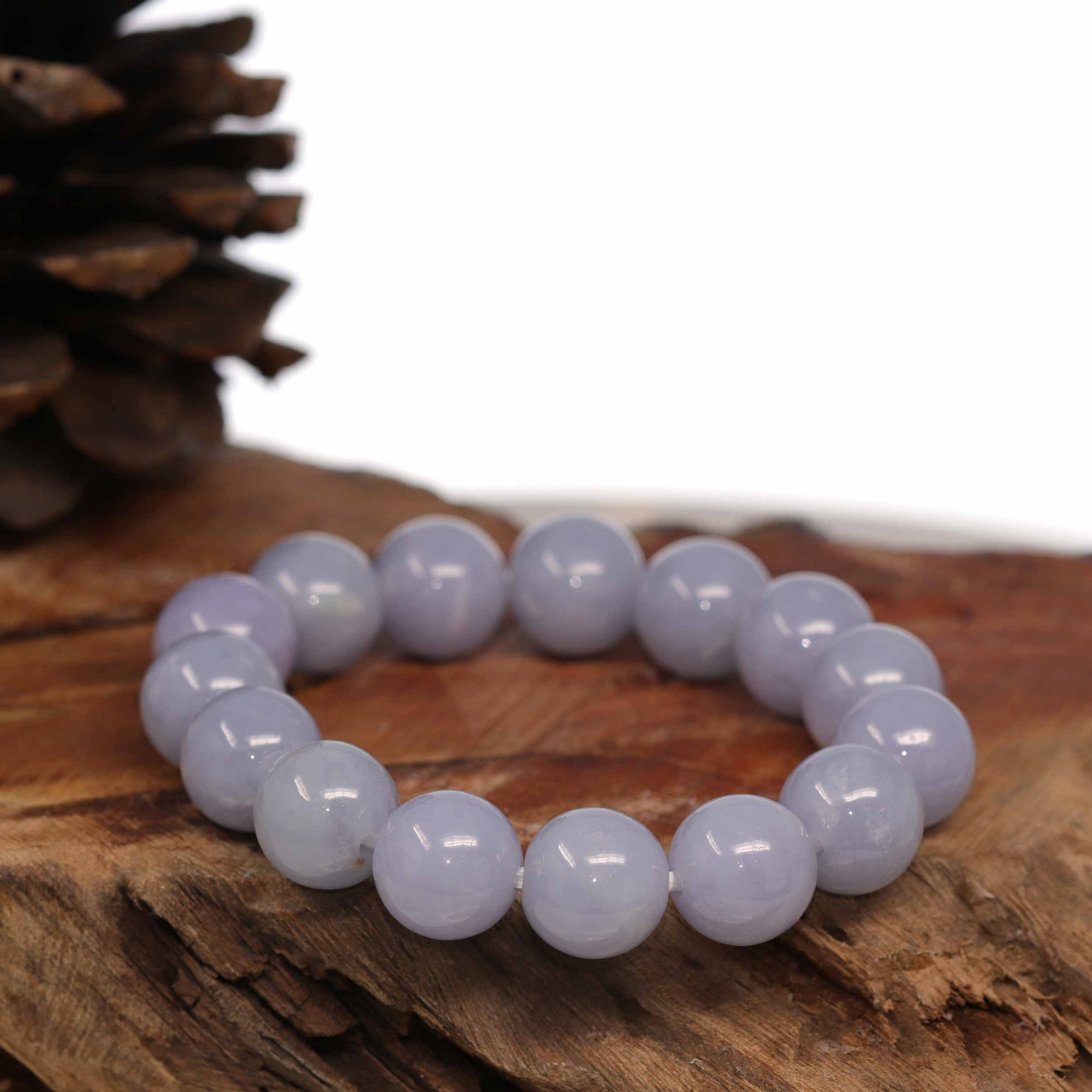 Baikalla Jewelry jade beads bracelet Jadeite Jade 13mm Round Purple Lavender Beads Bracelet ( 13 mm ) For Men