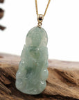 Baikalla Jewelry Jade Guanyin Pendant Necklace Baikalla 14k White Gold "Goddess of Compassion" Genuine Ice Blue Green Burmese Jadeite Jade Guanyin Necklace With Good Luck Design