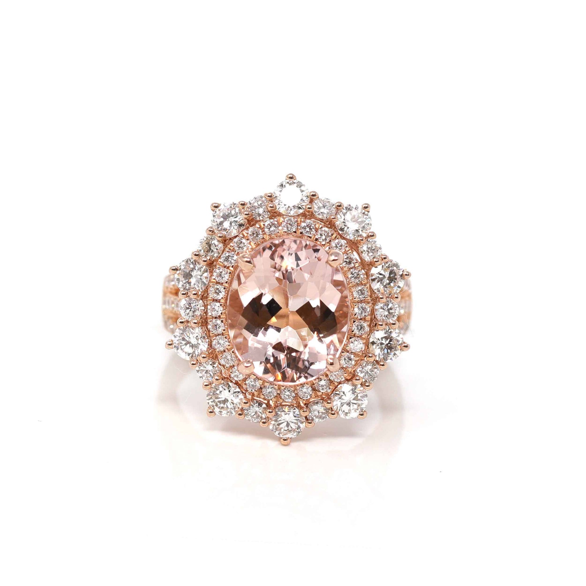 Baikalla Jewelry 14K Gold Morganite Ring 5 14k Rose Gold Natural 4.65ct 2.1CTW Morganite Ring with Diamonds