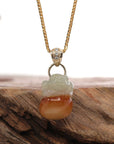 Baikalla Jewelry Jade Pendant 14k Yellow Natural Jadeite Jin Chan "Money Toad" Necklace With 14k Yellow Gold Diamond Bail