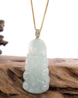 Baikalla Jewelry Jade Guanyin Pendant Necklace Silver Chain Baikalla 14k Yellow Gold "Goddess of Compassion" Genuine Ice Burmese Jadeite Jade Guanyin Necklace With Gold Diamond Bail