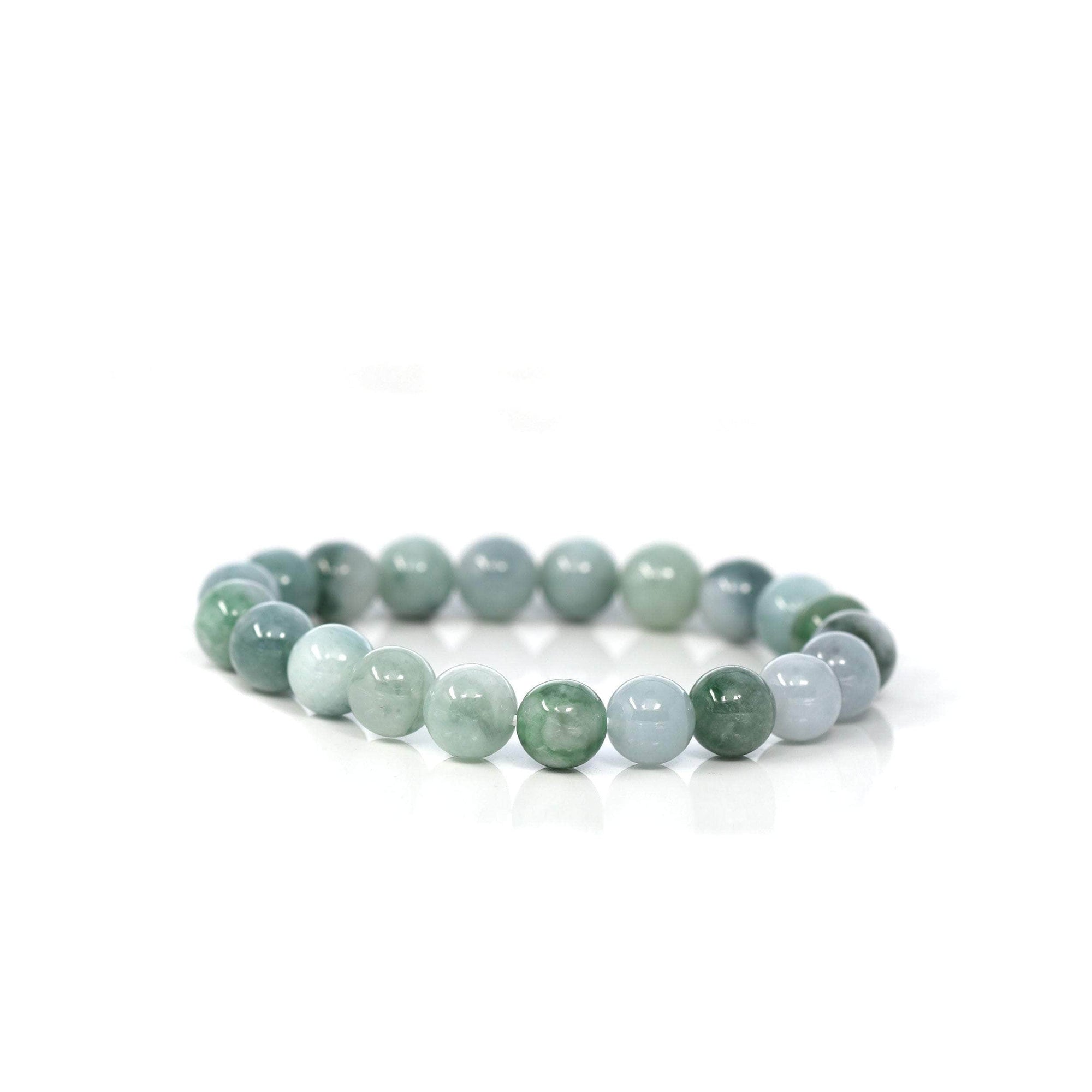 Baikalla Jewelry jade beads bracelet Genuine Jadeite Jade 10mm Round Blue Green Multiple Color Beads Bracelet (10mm)