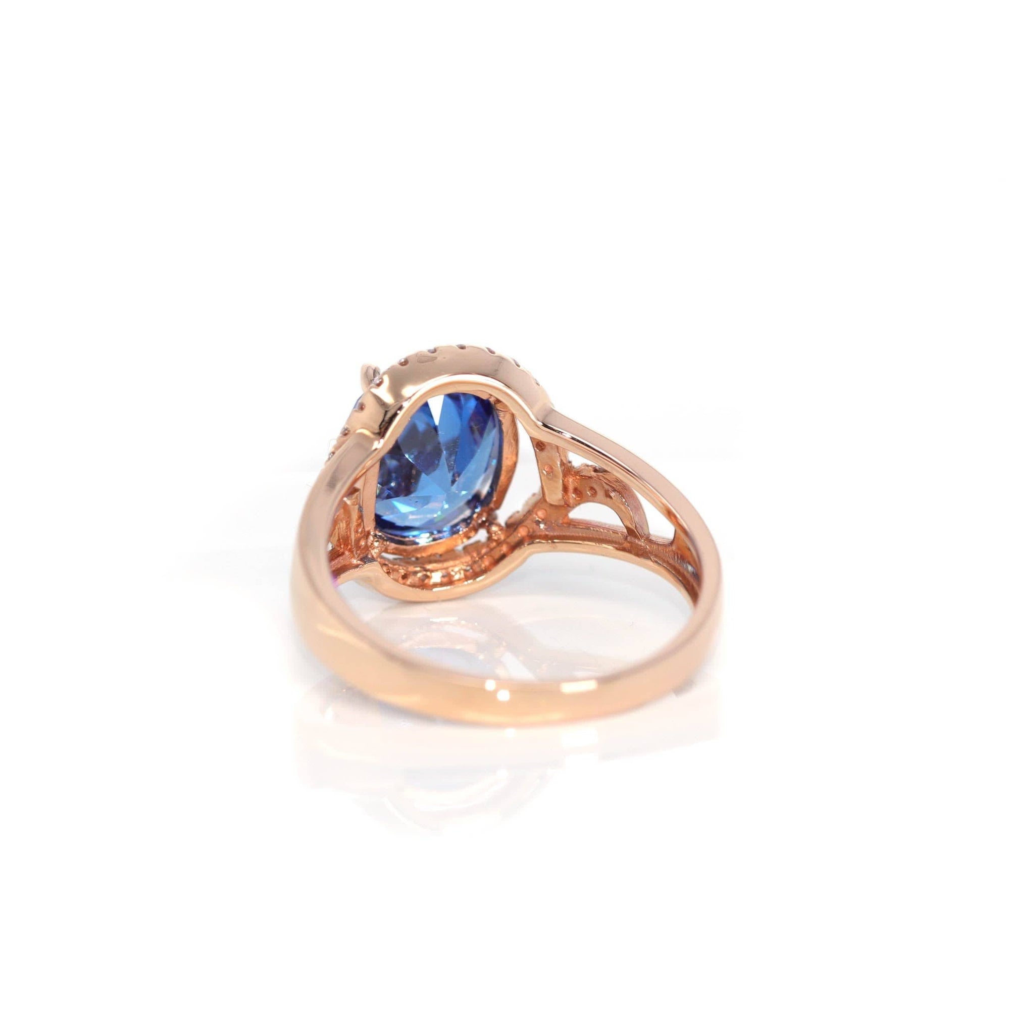 Baikalla Jewelry Gold Sapphire Ring 18k Rose Gold Lab-Created Blue Sapphire Ring With CZ