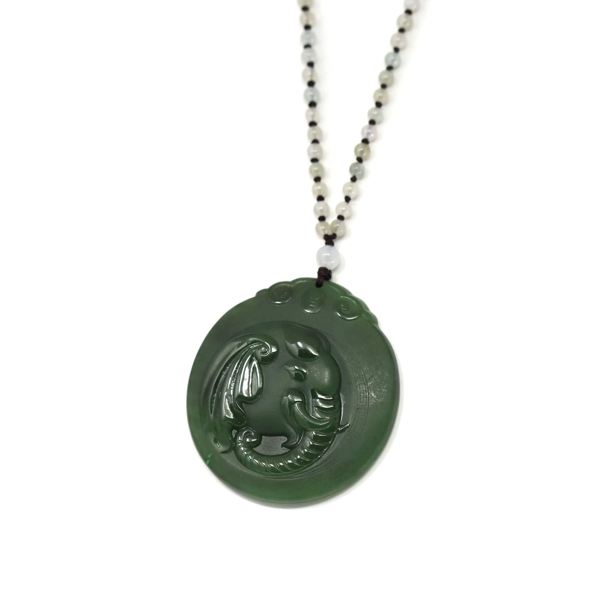 Baikalla Jewelry Baikalla™ "Lucky Jade Elephant" Nephrite Jade Necklace With Natural Jadeite Beads Necklace