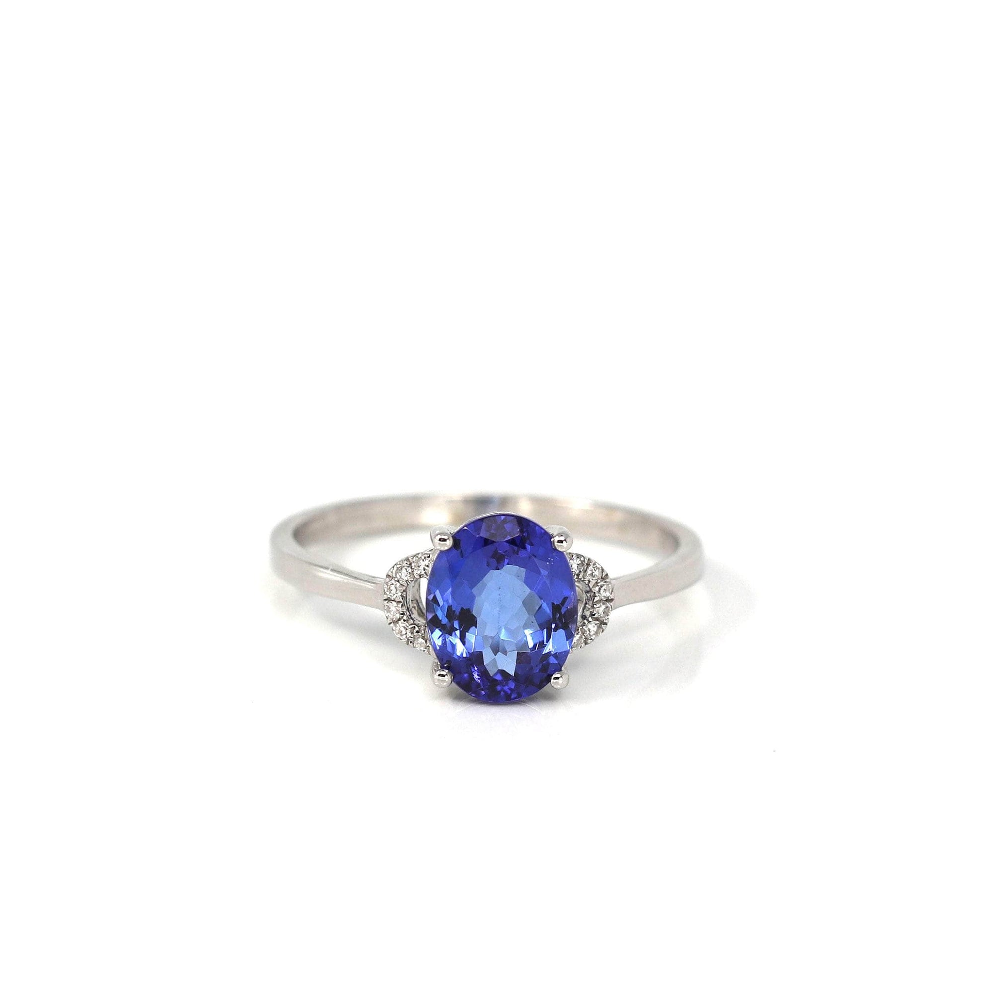 Baikalla Jewelry 18k Gold Tanzanite Ring 18k White Gold Natural Tanzanite Diamond Anniversary Ring