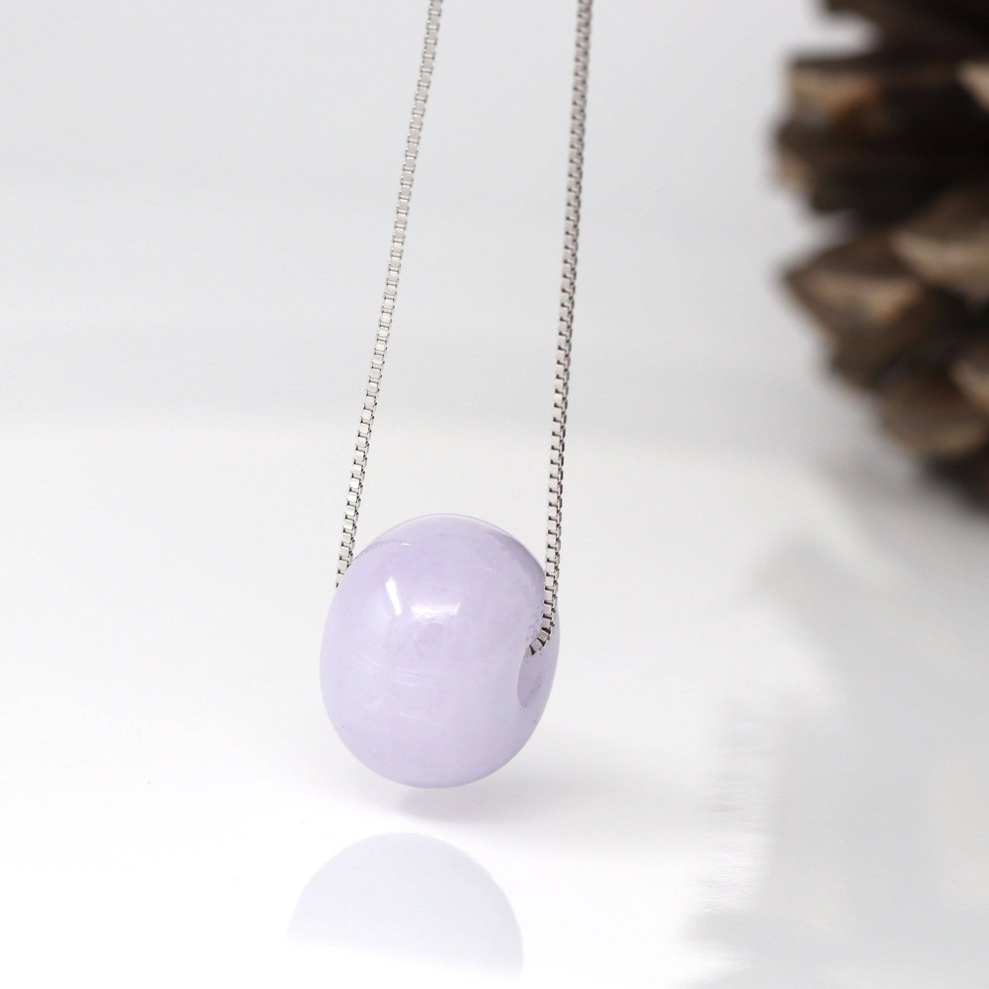 Baikalla Jewelry Jade Pendant Necklace Baikalla™ &quot;Good Luck Button&quot; Necklace Real Lavender-Green Jade Lucky KouKou Pendant Necklace