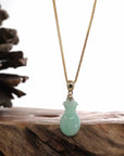 Baikalla Jewelry Jade Pendant Natural Green Jadeite Jade "Magic Bottle Gourd" Hulu Necklace With 14k Yellow Gold Bail