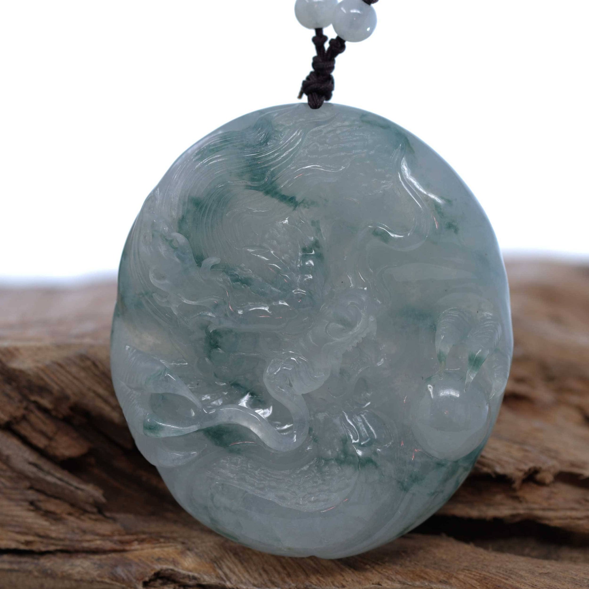 Baikalla Jewelry Jade Carving Necklace Baikalla™ &quot;Soring Dragon&quot; Natural Jadeite Jade Blue Green Pendant Necklace For Men, Collectibles.