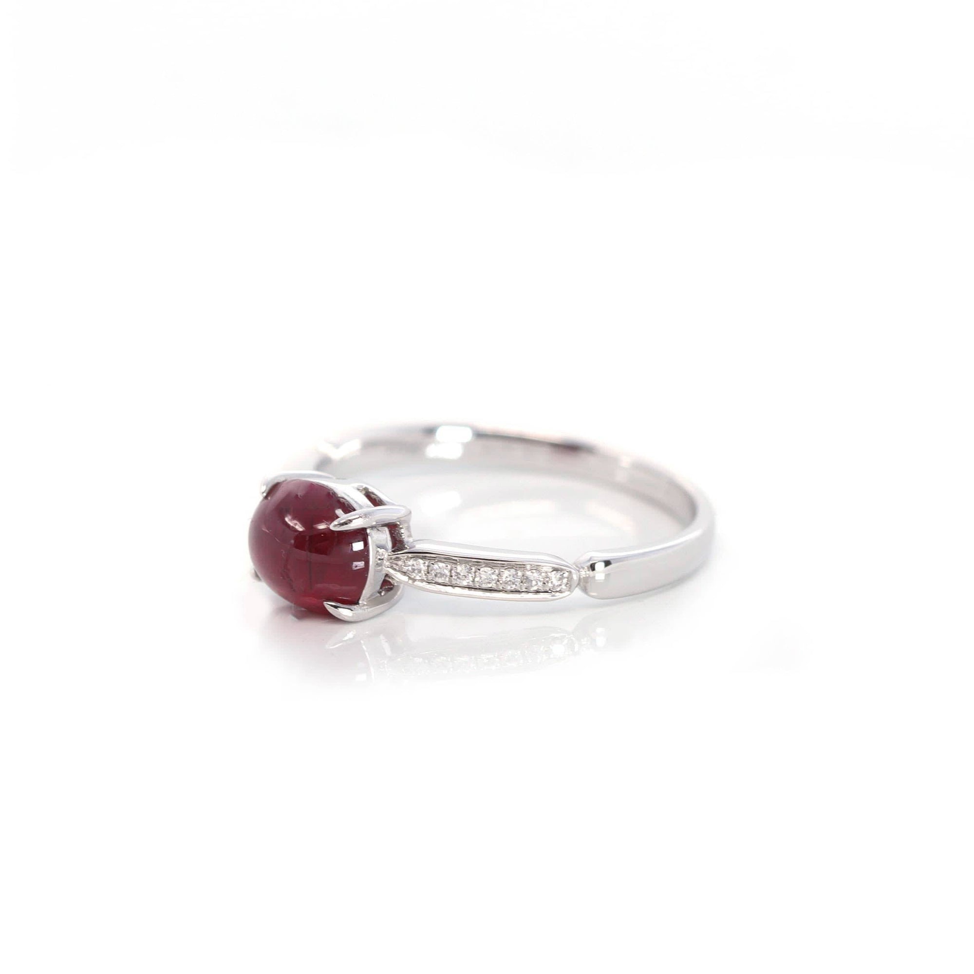 Baikalla Jewelry Gold Ruby Ring 18k White Gold Natural Oval Ruby Diamond Anniversary Ring