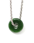 Baikalla Jewelry Jade Pendant Necklace Men's Rope Chain Genuine HeTian Nephrite Green Jade Lucky KouKou Circle Pendant Necklace